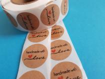 Handmade with Love Kraftpapier Aufkleber Etiketten Sticker rund 2,5cm Durchmesser 