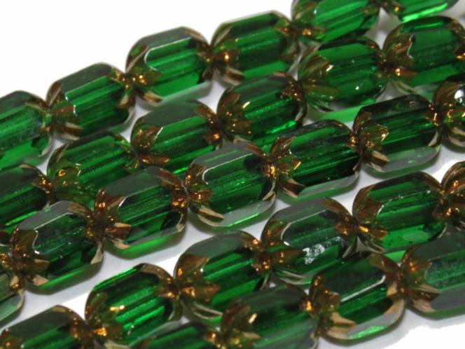 Glasperle Barock, 6 x 8 mm chrysolite full bronze coated, Kurzst 