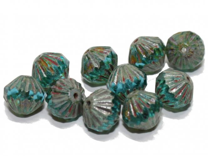 Glasschliff Bicone, 9mm, aqua lustereded, 10 Stück 