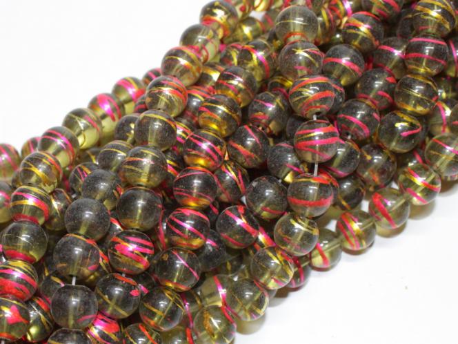 Glasperle 10 mm, Gelb-Gold-Pink, 40 Stück 