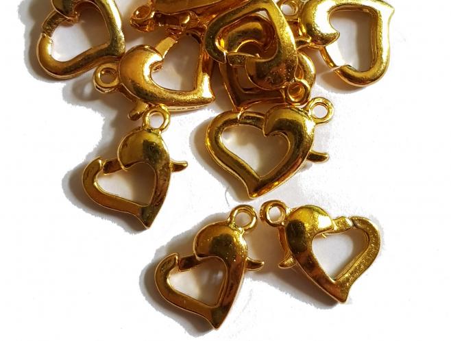 Karabiner Herzform, goldfarben, ca. 12 x 9 mm, 5 Stück 