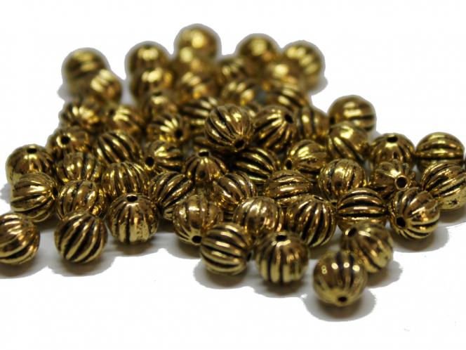 Metallperlen, ca. 6 mm, gerieft, goldfarben, 25 Stück 