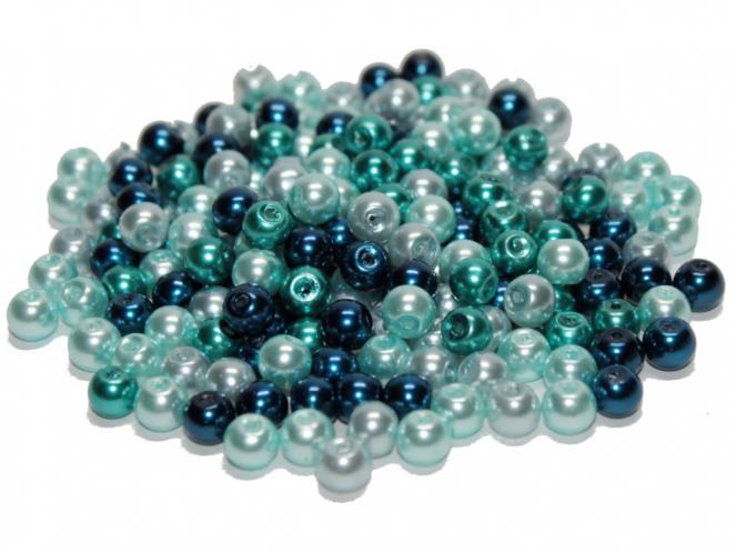 Glasperlen, Glaswachsperlen, 6 mm, 50 St., Farbmix Auswahl Carribean Blue Mix