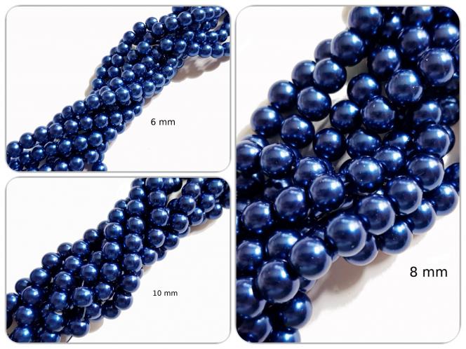 Glaswachsperle Blau, 6, 8 oder 10 mm, Strang 