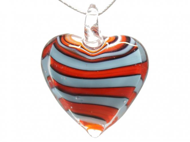 Glasanhänger Herz gestreift, Farbwahl rot-blau