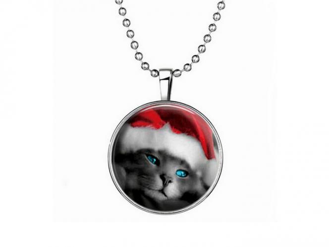 Winterkatze Anhänger Cabochon Kette 