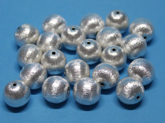 Perle, Kugel, ca. 12 mm, gebürstet, Kupfer versilbert 