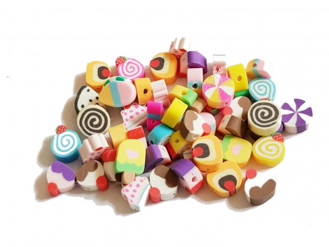 Polymer Perlen Kuchen, Süßigkeiten und Eis, ca. 8-12 mm, 50 Stück 