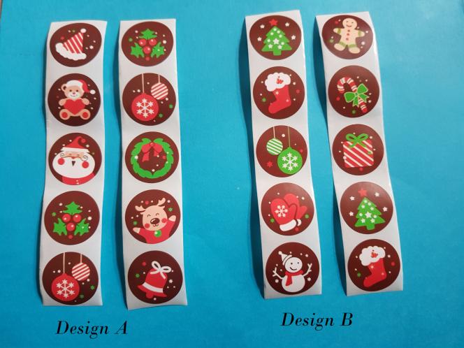 Weihnachtliche winterliche Aufkleber im Lebkuchenstil Etiketten Sticker rund 2,5cm Durchmesser Var B 50 Stück