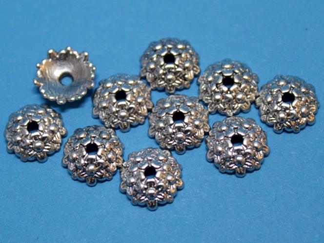 Perlenkappe, ca. 12 mm, 5 Blüten, altsilberfarben, 10 Stück 