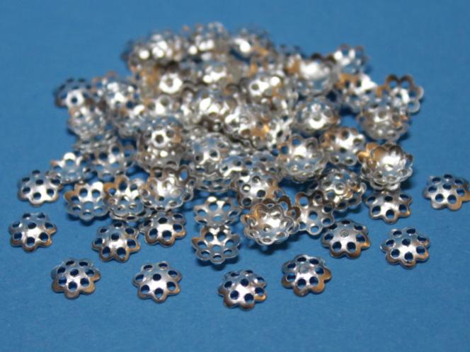 Filigrane Perlenkappe, ca. 8 mm, silberfarben, 100 Stück 