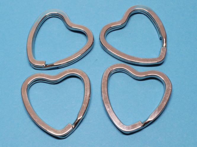 Schlüsselring Herz, ca. 32 mm, silberfarben, 4 Stück 