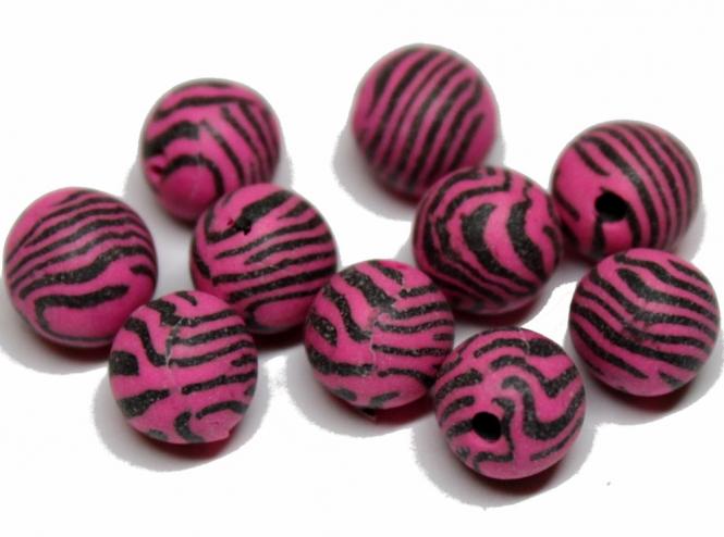 Polymer Perle Zebra pink, ca. 8 mm, 10 Stück 